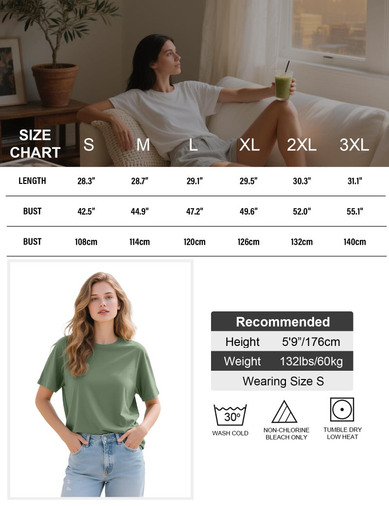 Kinglaman 5 Pack Womens Oversized T Shirts Crew Neck Loose Fit Short Sleeve Tshirts Summer Workout Plus Size Tee Tops 1 Black 1 White 1 Army Green 1 Khaki 1 Dark Pink Small - Image 5
