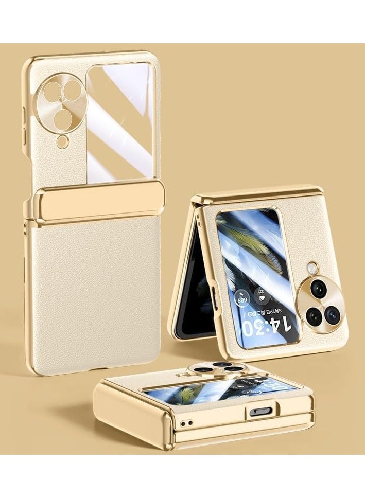 حافظة متوافقة مع حافظة أوبو أوجد إن 3 فليب ، حافظة حماية مفصلة مطلية بالكهرباء فاخرة من جلد البولي يوريثان + غلاف صلب للكمبيوتر الشخصي رقيقة جدا ونحيفة ودائمة