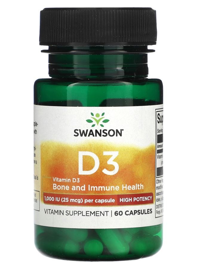 SWANSON Vitamin D3 High Potency 25 mcg (1000 IU) 60 Capsules