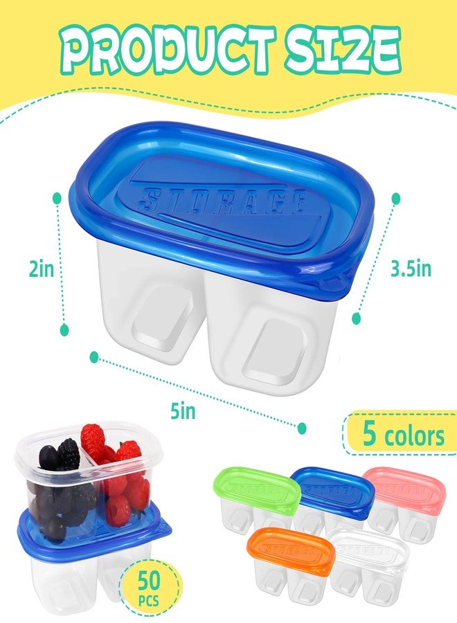 ISUSSER 50Pcs Reusable Snack Pack Containers, Double Compartment Condiment Containers with Lids, Disposable Snack Box Container for School and Work - Image 2