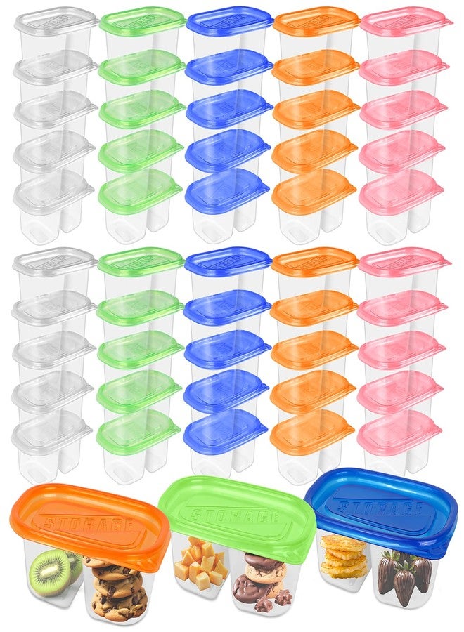 ISUSSER 50Pcs Reusable Snack Pack Containers, Double Compartment Condiment Containers with Lids, Disposable Snack Box Container for School and Work - Image 1