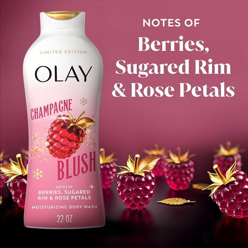 Olay Body Wash for Women Hydrating Moisturizing Holiday Edition With Plant Based Cleansers B3 Complex For All Skin Types Champagne Blush with Berries Sugared Rim Rose Petals Scent 22 fl oz - Image 3