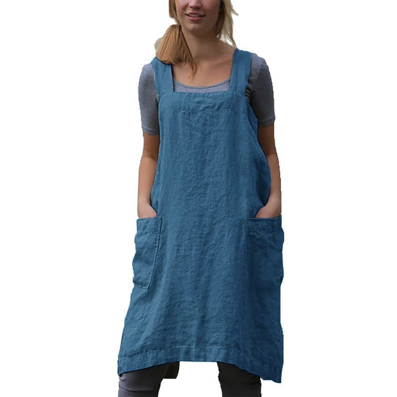 YESDOOD Apron for Womens Cotton Linen Apron Cross Back with Pockets Pinafore Dress for Baking Cooking