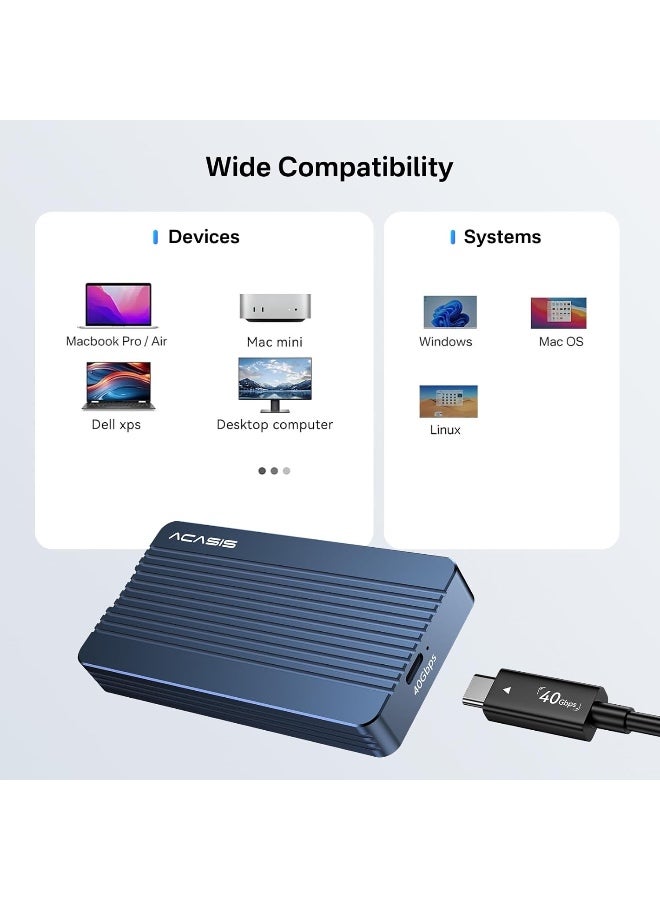 Acasis 40Gbps M.2 NVMe SSD Enclosure for Thunderbolt 4/3/USB4, Compatible with USB4/USB3.2/3.1/3.0/2.0, M.2 Enclosure Support 2280/2260/2242/2230 SSDs for M1/M2 Pro/Max - Image 5