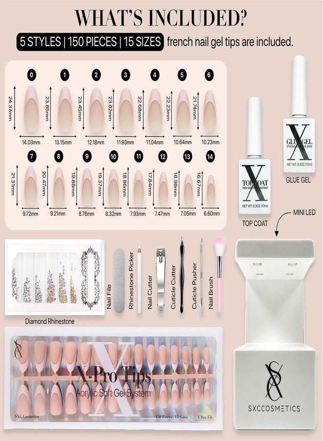 SXC Cosmetics French Tip Press On Nails - Skin Tone Nude and Color Series, Medium Almond X-Pro Tips Starter Kit ST115KIT - Image 4
