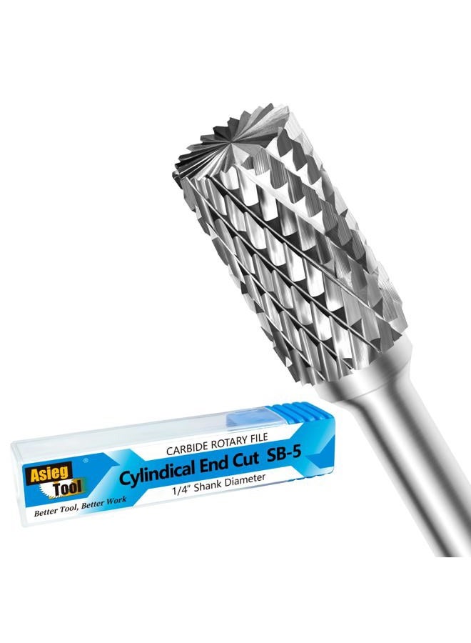 Asieg Tool SB-5 Tungsten Carbide Burr Rotary File Cylinder Shape Double Cut with 1/4''Shank for Die Grinder Drill Bit - Image 1