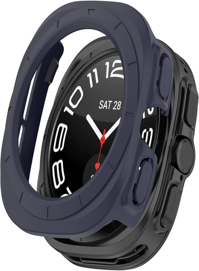 OJOS Case Compatible with 2024 Samsung Galaxy Watch 7 Ultra 47mm, Hard PC Bumper Clear Protective Cover [No Screen Guard], Midnight Blue
