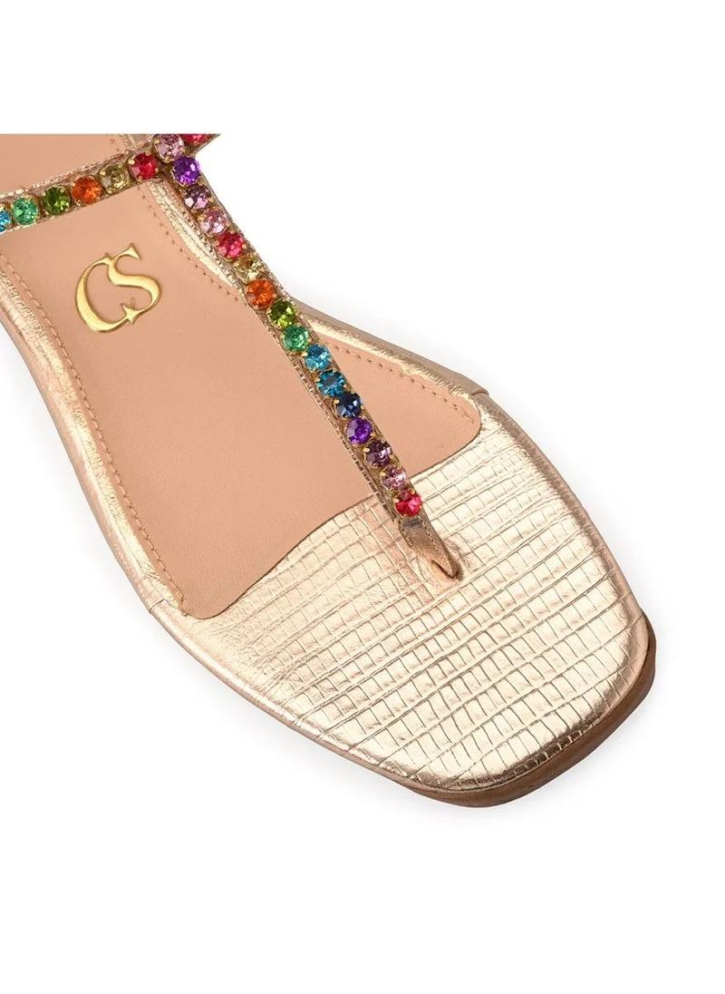 Carmen Steffens  Golden Flat Sandal with Crystals for Women | Best Price UAE
