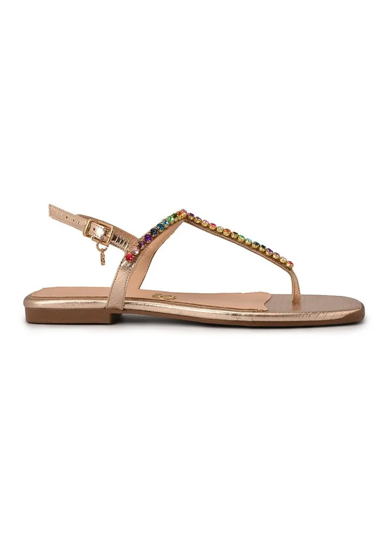 Carmen Steffens Golden Flat Sandal with Crystals