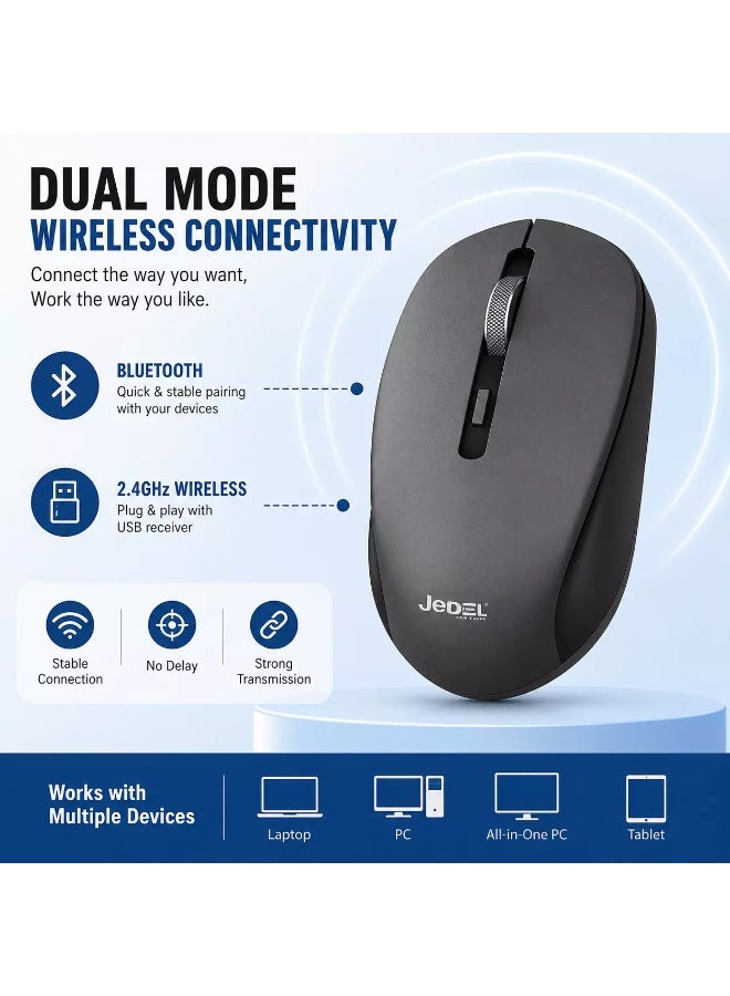 جي ديل ماوس لاسلكي WD156 بنقرات صامتة - ماوس قابل لإعادة الشحن بتقنية البلوتوث و2.4 جيجاهرتز، دقة 1600 نقطة في البوصة، بطارية 300 مللي أمبير، 4 أزرار (أسود) - Image 4