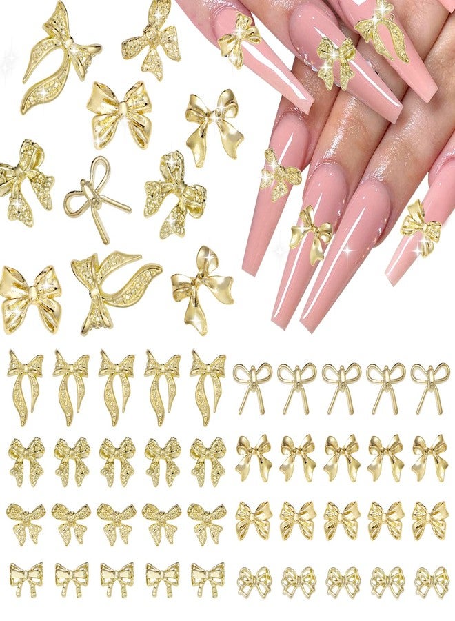 Uotey 40 Pcs Metal Bows Nail Charms, Alloy Nail Bows Charm 3D Golden Bowknots Charms for Nails, Assorted Luxury Shiny Bow Tie Nails Gems Charm Nail Art Accessories - Image 1