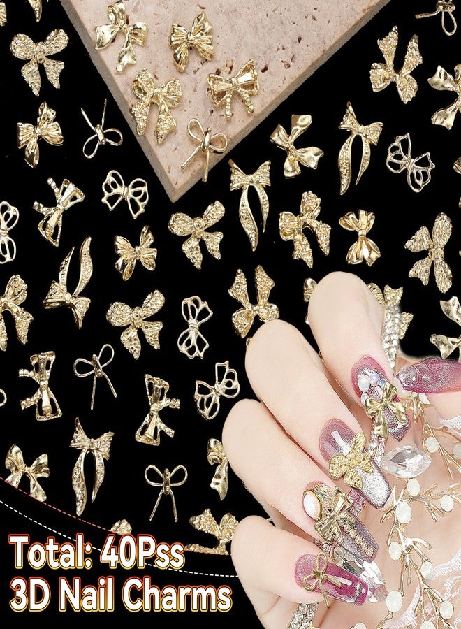Uotey 40 Pcs Metal Bows Nail Charms, Alloy Nail Bows Charm 3D Golden Bowknots Charms for Nails, Assorted Luxury Shiny Bow Tie Nails Gems Charm Nail Art Accessories - Image 3