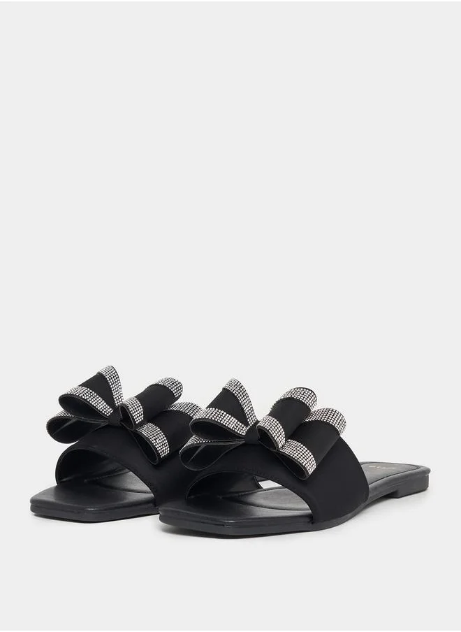 Styli Embellished Bow Design Flat Sandals