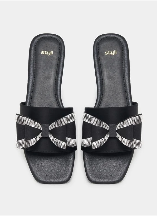 Styli Embellished Bow Design Flat Sandals