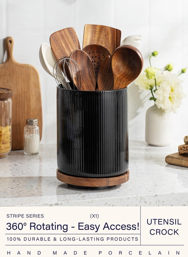 getstar Large Rotating Utensil Holder for Kitchen Counter,7.3"+5.4" Ceramic Utensils Crocks Set for Countertop Large & Small Utensil Organizer for Spatula Farmhouse Kitchen Decor - Image 2