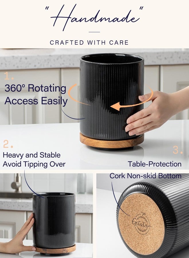 getstar Large Rotating Utensil Holder for Kitchen Counter,7.3"+5.4" Ceramic Utensils Crocks Set for Countertop Large & Small Utensil Organizer for Spatula Farmhouse Kitchen Decor - Image 3