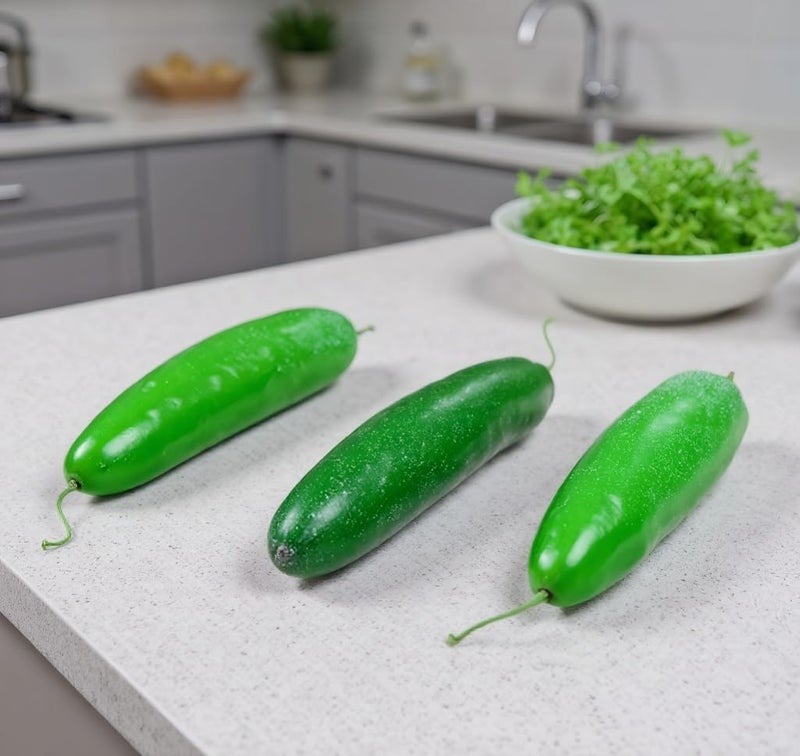 Skyseen 3 Pcs Artificial Lifelike Green Cucumber Fake Vegetable Decoration - Image 5