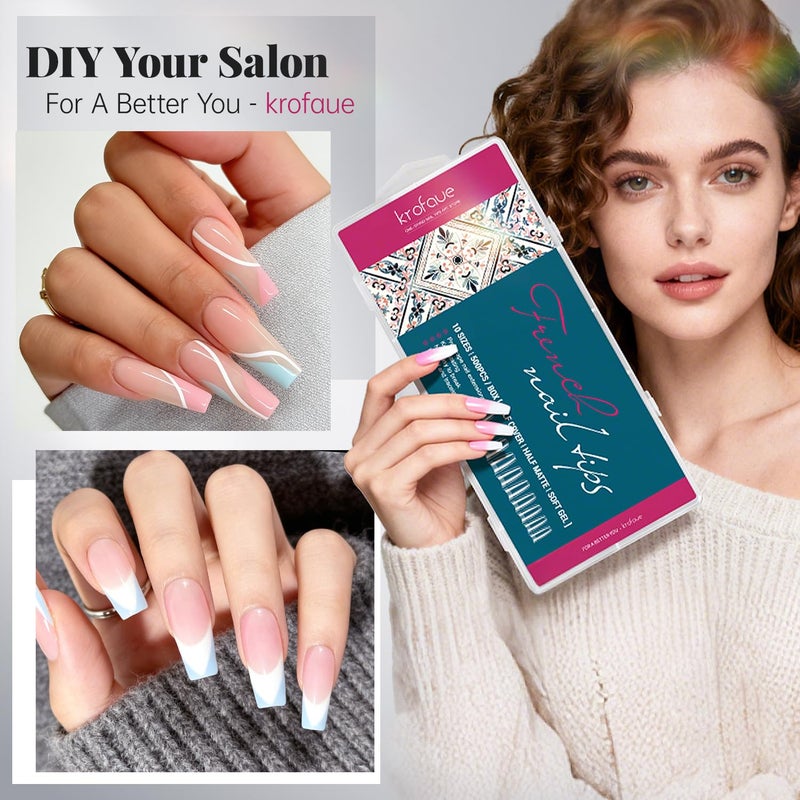 krofaue French Nail Tips - Acrylic Soft Gel False Tips 500PCS Half Cover Square Fake Nails for Women Half Matte French Tip Press on Nails 10 Sizes - Image 5
