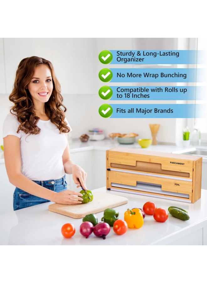 TidyCulture TidyCulture 18 Inch Large Foil Wrap Dispenser with Cutter, 2 in 1 Aluminum Butcher Parchment Paper Freezer Tin Wax Cling Foil Plastic Wrap Organizer for Kitchen Drawer Bamboo Saran Storage Roll Holder  - Image 3