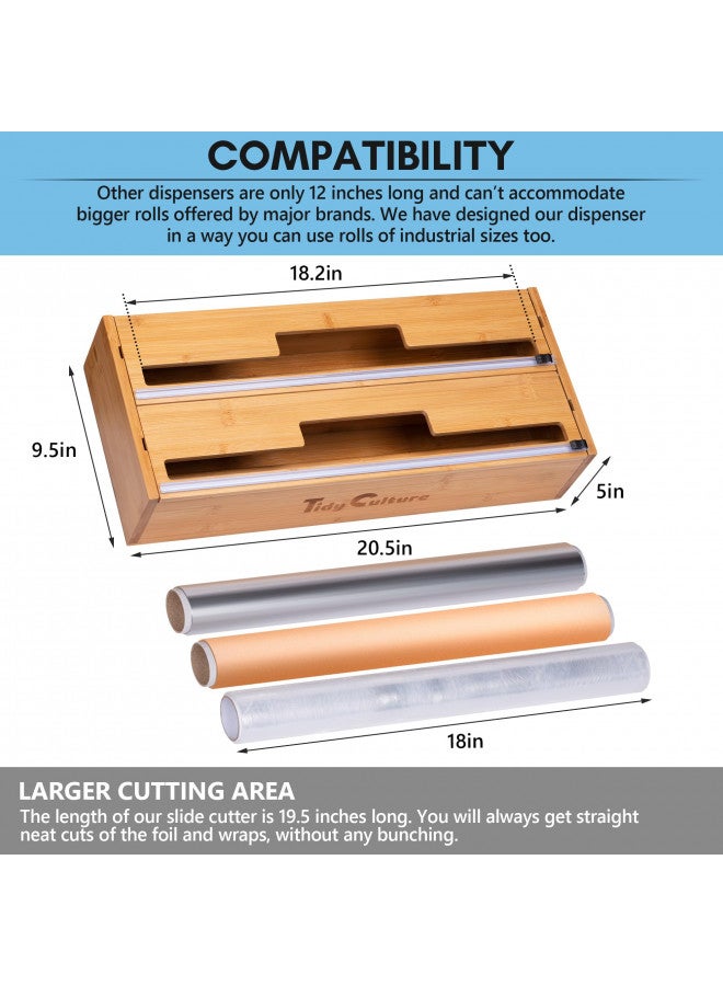 TidyCulture TidyCulture 18 Inch Large Foil Wrap Dispenser with Cutter, 2 in 1 Aluminum Butcher Parchment Paper Freezer Tin Wax Cling Foil Plastic Wrap Organizer for Kitchen Drawer Bamboo Saran Storage Roll Holder  - Image 1