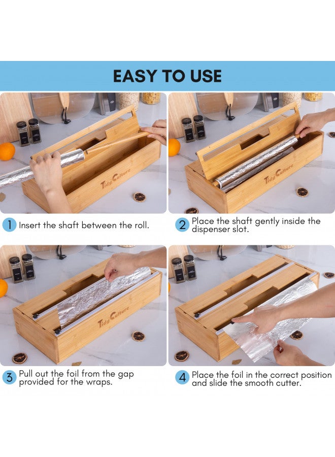 TidyCulture TidyCulture 18 Inch Large Foil Wrap Dispenser with Cutter, 2 in 1 Aluminum Butcher Parchment Paper Freezer Tin Wax Cling Foil Plastic Wrap Organizer for Kitchen Drawer Bamboo Saran Storage Roll Holder  - Image 2