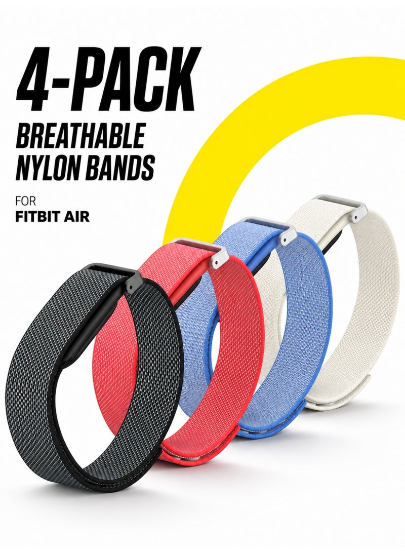 1 طابق سرداب طقم 4 أساور نايلون متوافقة مع Google Fitbit Air، أحزمة بديلة مع إطار حماية TPU، مجموعة بأربعة ألوان، أسود وأبيض وأحمر وأزرق - Image 1