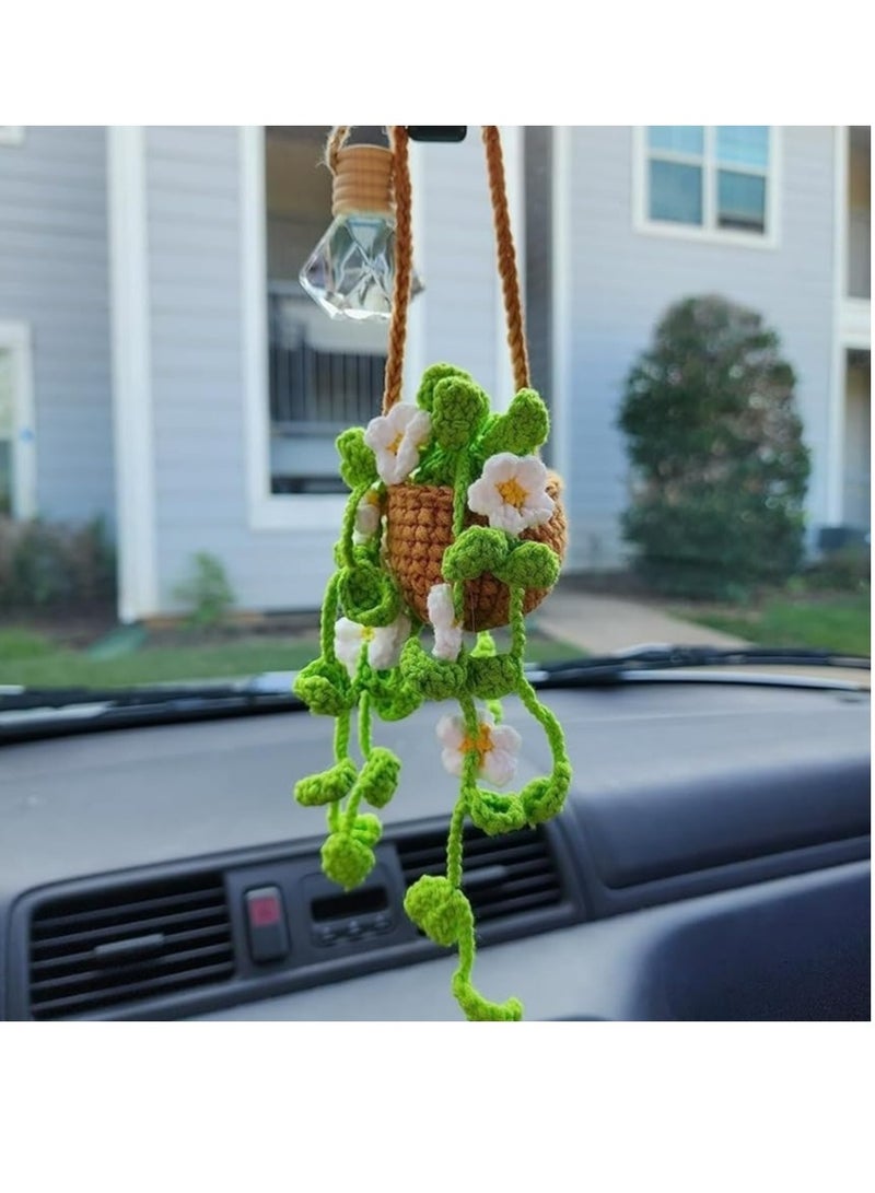 Car Mirror Hanging Accessories ， Car Rearview Mirror Decor，Cute Crochet Orchid Hanging Ornament for Women, Pendant Plant for Gift-Handmade Knitted - Image 2