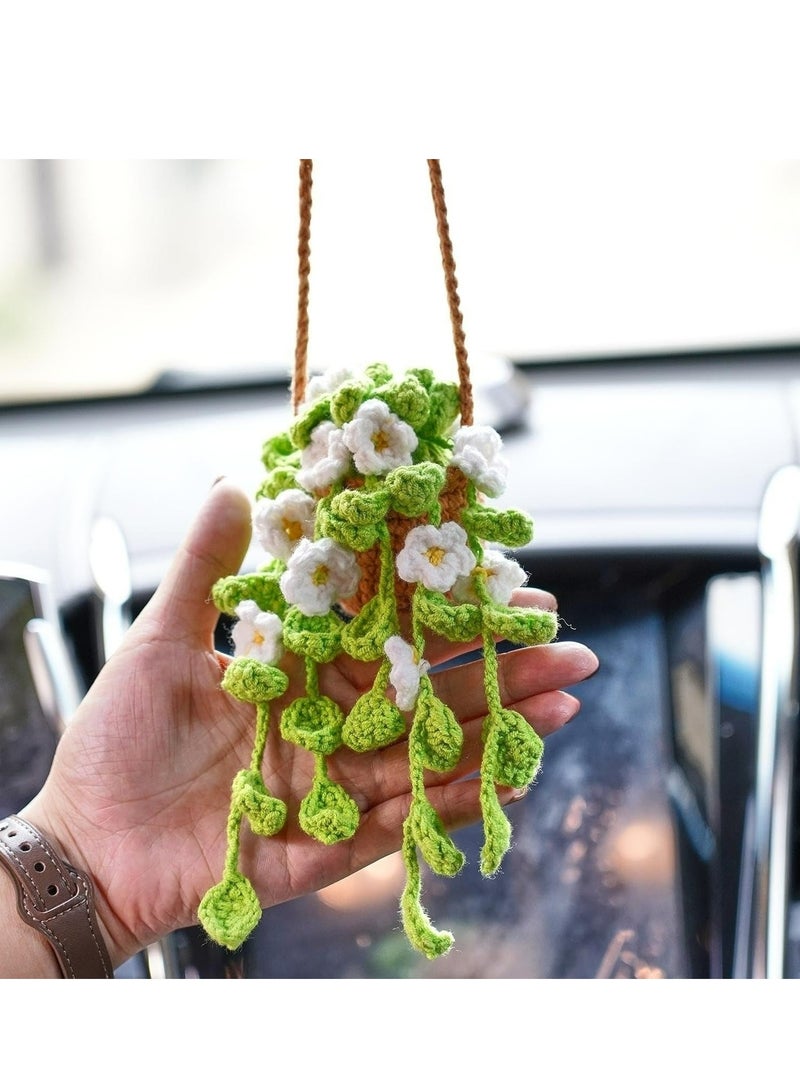 Car Mirror Hanging Accessories ， Car Rearview Mirror Decor，Cute Crochet Orchid Hanging Ornament for Women, Pendant Plant for Gift-Handmade Knitted - Image 3