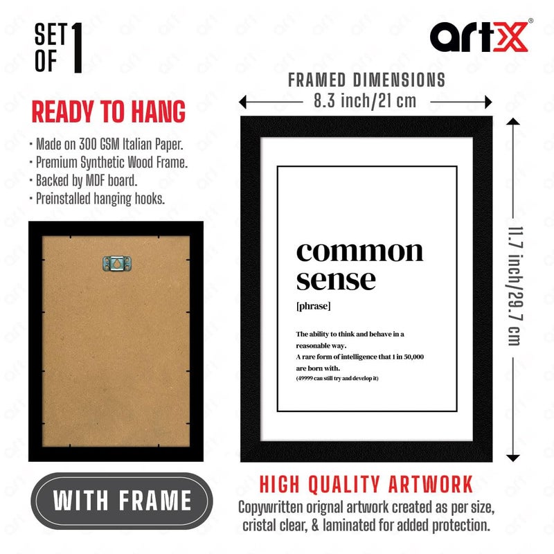 ArtX Paper Common Sense Quirky Office Quotes Motivational Quotes Wall Frames Inspiring Quotes For Home Office and Study Room Decor Multicolor A4 Framed Posters Set of 1 - Image 2