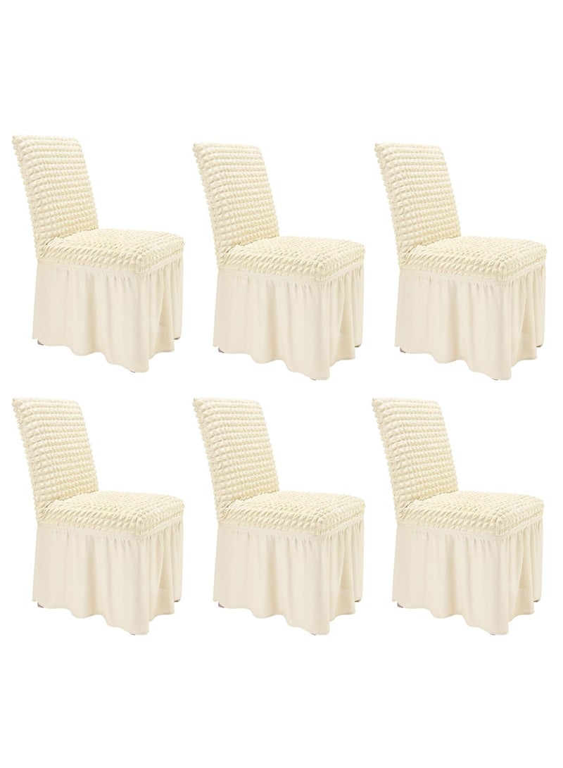 High Stretch Chair Covers for Dining Chairs Covers Set of 6 Removable Dining Room Chair Covers with Skirt Spandex Chair Slipcovers Protector for Kitchen Wedding Party(Beige)  - Image 1