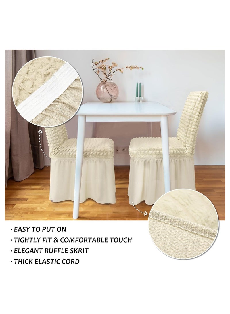 High Stretch Chair Covers for Dining Chairs Covers Set of 6 Removable Dining Room Chair Covers with Skirt Spandex Chair Slipcovers Protector for Kitchen Wedding Party(Beige)  - Image 2