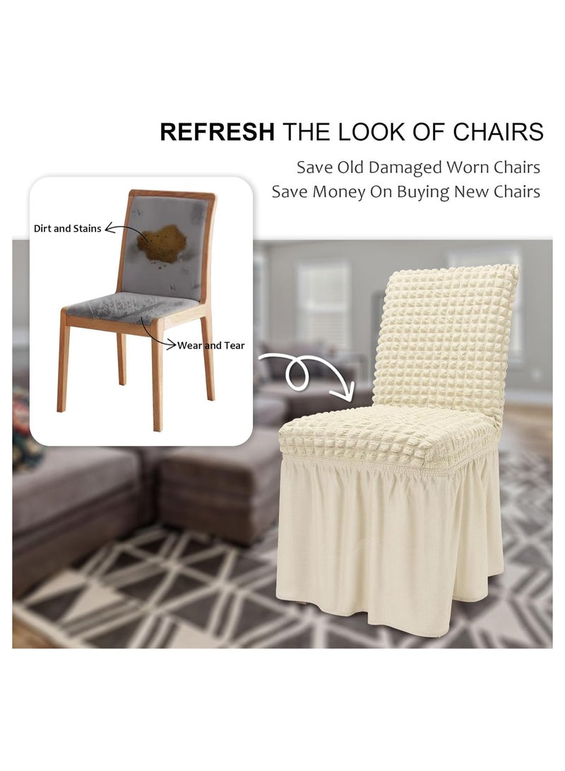 High Stretch Chair Covers for Dining Chairs Covers Set of 6 Removable Dining Room Chair Covers with Skirt Spandex Chair Slipcovers Protector for Kitchen Wedding Party(Beige)  - Image 4