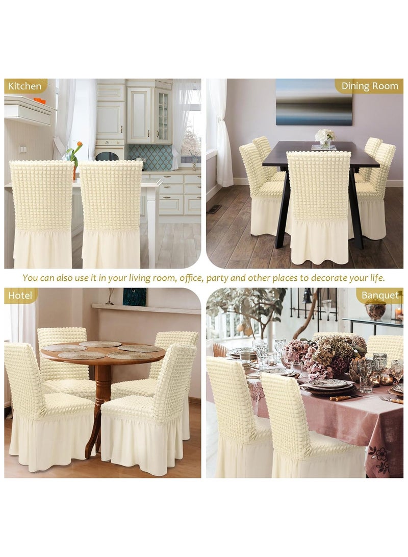 High Stretch Chair Covers for Dining Chairs Covers Set of 6 Removable Dining Room Chair Covers with Skirt Spandex Chair Slipcovers Protector for Kitchen Wedding Party(Beige)  - Image 5