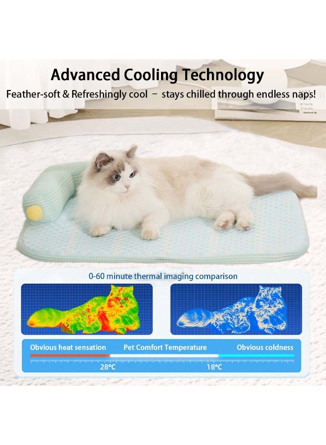 hilimse Cooling Cat Bed with Pillow -L-Shaped Sofa Design, Breathable Summer Mat for Kittens & Cats, Machine-Washable Cushion for Calming Bed for Persian, Siamese, Small Pets (Green)  - Image 3