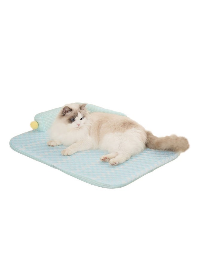 hilimse Cooling Cat Bed with Pillow -L-Shaped Sofa Design, Breathable Summer Mat for Kittens & Cats, Machine-Washable Cushion for Calming Bed for Persian, Siamese, Small Pets (Green)  - Image 1