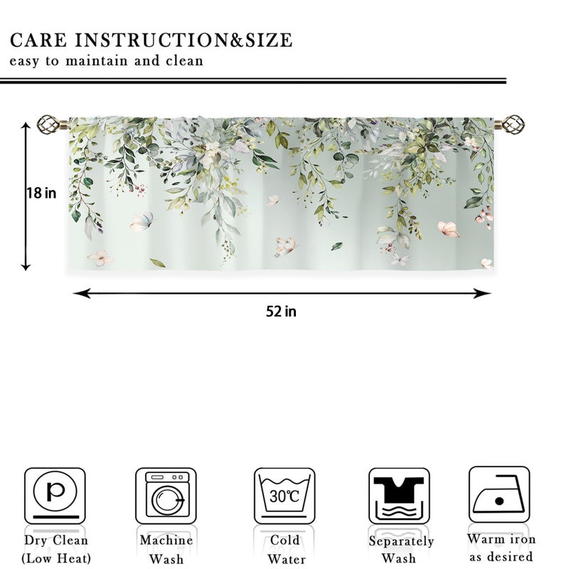 oolygoo Sage Green Eucalyptus Botanical Leaves Valances Kitchen Curtains Flower Window Drapes Floral Plants Botanical Wildflower Bedroom Bathroom Living Room Treatment Tier 1 Panel 52Wx18H Inch - Image 2
