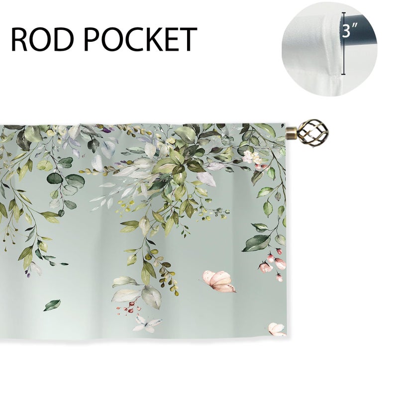 oolygoo Sage Green Eucalyptus Botanical Leaves Valances Kitchen Curtains Flower Window Drapes Floral Plants Botanical Wildflower Bedroom Bathroom Living Room Treatment Tier 1 Panel 52Wx18H Inch - Image 5