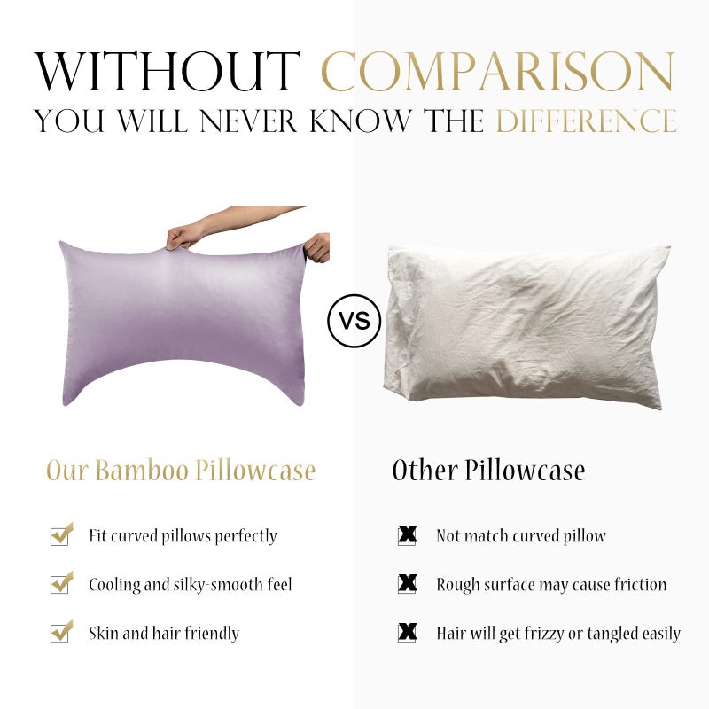 ELIBABA Cooling Side Sleeper Pillow Cases - Curved Rayon Derived from Bamboo Pillowcase Cover- Silky Soft Pillowcase for Hot Sleepers Hair and Skin  Queen Size 1 Piece  20 * 30 Inches Light Purple - Image 2