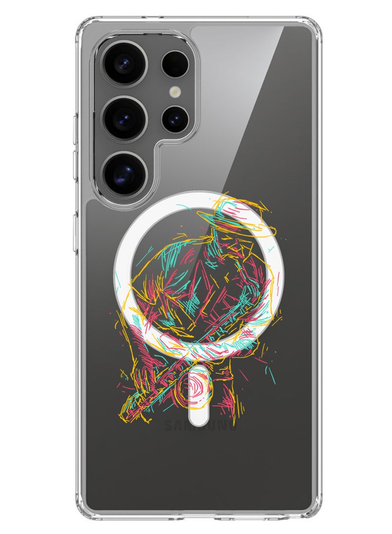 Theodor Magnetic Case for Samsung Galaxy S25 Ultra 6.9-inch Compatible with MagSafe Wireless Charging, Shockproof Phone Bumper Cover Abstract saxophone - Image 1