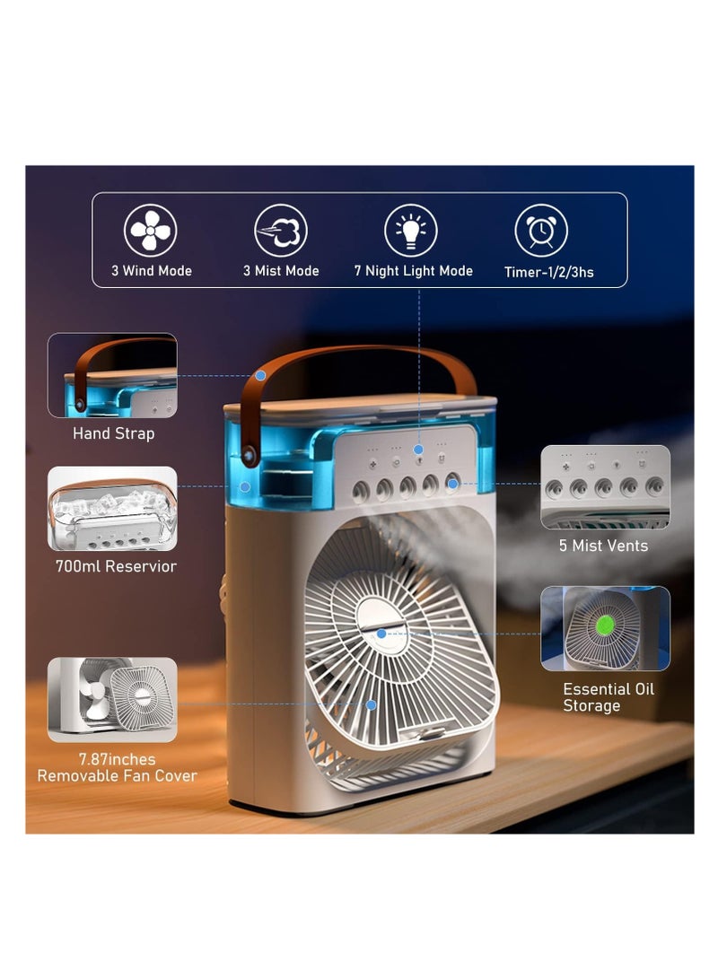 يوستيد مكيف هواء محمول مبرد هواء شخصي، مروحة تبريد هواء 3 في 1 مع 3 سرعات رياح، خزان مياه كبير، أضواء ليلية ملونة، مؤقت 6 ساعات، مبرد هواء تبخيري لغرفة النوم والمكتب المنزلي - Image 2