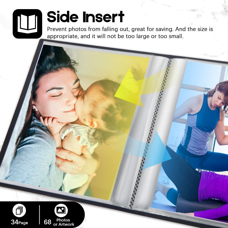 Aevdor Photo Album 8x10, 8x10 Photo Album Book Holds 68 Photos, Art Portfolio Binder for 8 x 10 Pictures, 10 x 8 Sheet Protector Folder for Photos, Kids Artwork, Sketch (Black) - Image 5