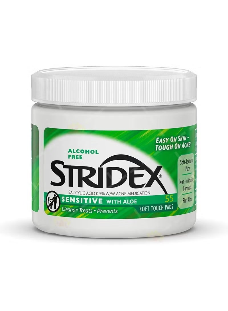 Stridex Sensitive Skin Acne Pads with Aloe – 55 Count - Image 1