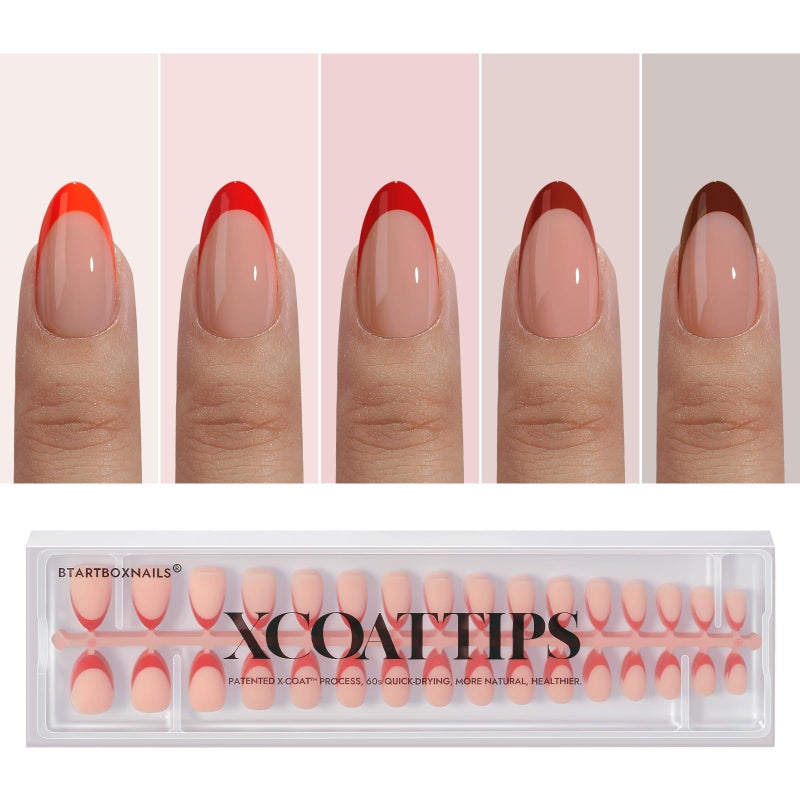 BTArtboxnails XCOATTIPS French Tip Press on Nails - Red French Tip Nails Almond, French Press on Nails Short, Soak Off Soft Gel Nail Extension 160Pcs - Image 1