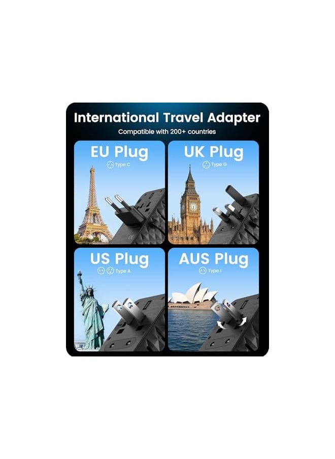 Lencent LENCENT 85W Universal Travel Power Adapter with Retractable USB C Cable, GaN International Travel Adapter with 1 USB-A & 3 Type C Fast Charging, Worldwide Plug Adaptor for US to EU UK Type C/G/A/I  - Image 3
