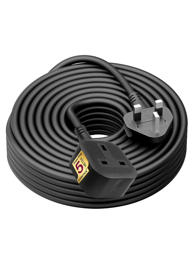 CareTick Extension Lead,1 Way Extension Cord 5 M Long Extension Cable UK 3 Pin Plugs, Surge Protected Tough and Fireproof Single Power Extension Socket for Home, Office, Garden & Warehouse(Black 1W5M) - Image 1