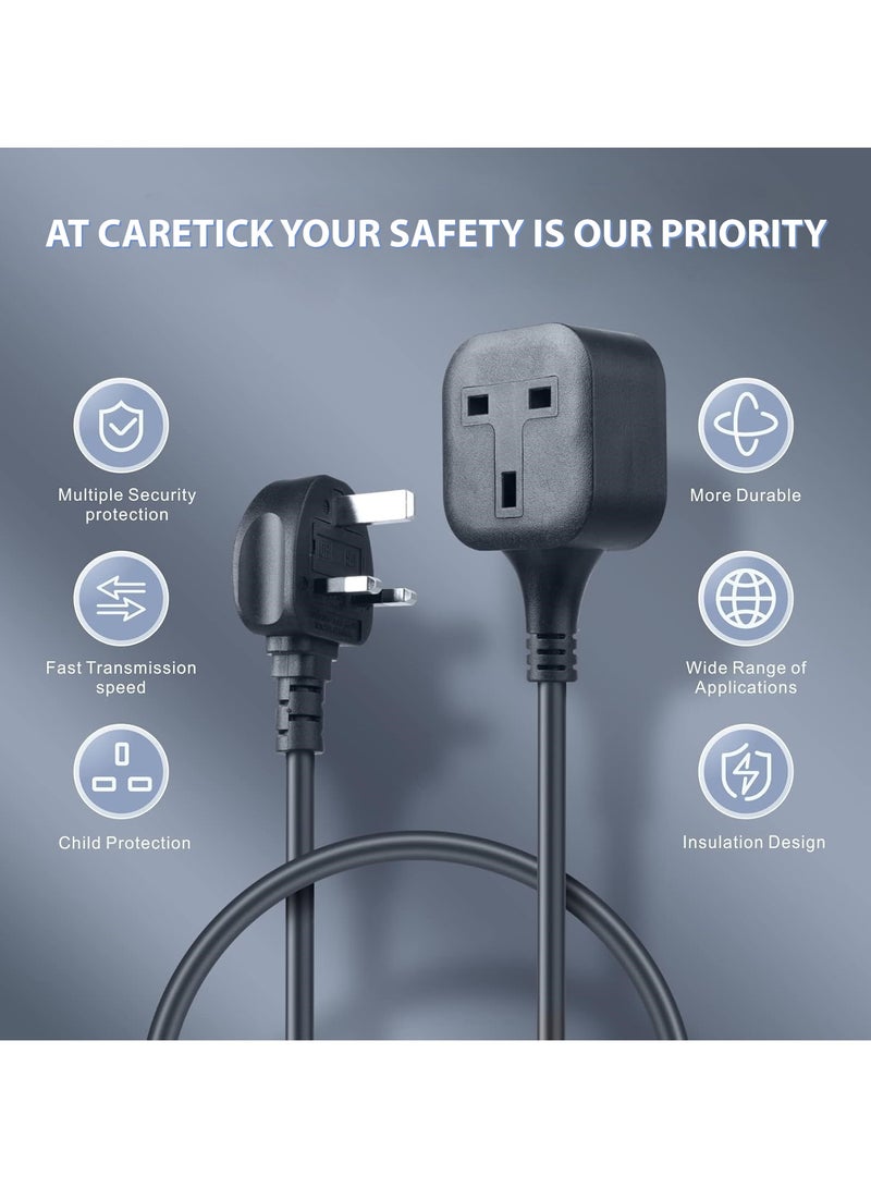 CareTick Extension Lead,1 Way Extension Cord 5 M Long Extension Cable UK 3 Pin Plugs, Surge Protected Tough and Fireproof Single Power Extension Socket for Home, Office, Garden & Warehouse(Black 1W5M) - Image 2