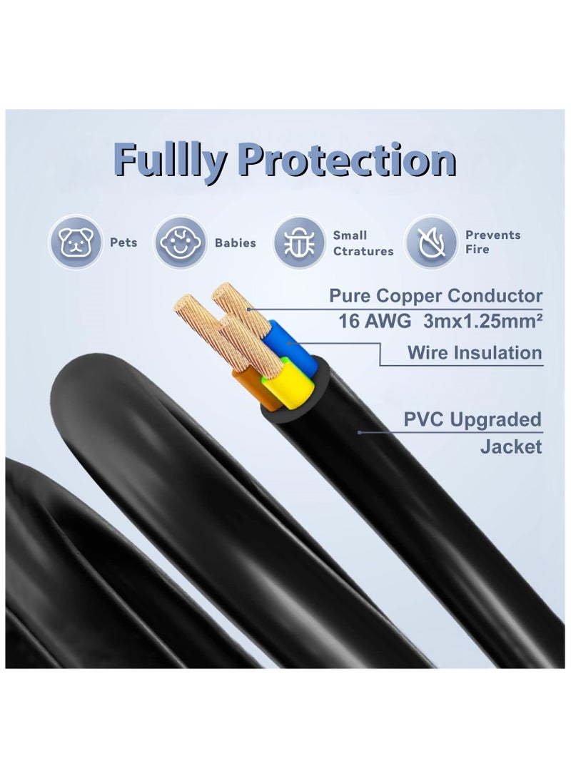 CareTick Extension Lead,1 Way Extension Cord 5 M Long Extension Cable UK 3 Pin Plugs, Surge Protected Tough and Fireproof Single Power Extension Socket for Home, Office, Garden & Warehouse(Black 1W5M) - Image 3