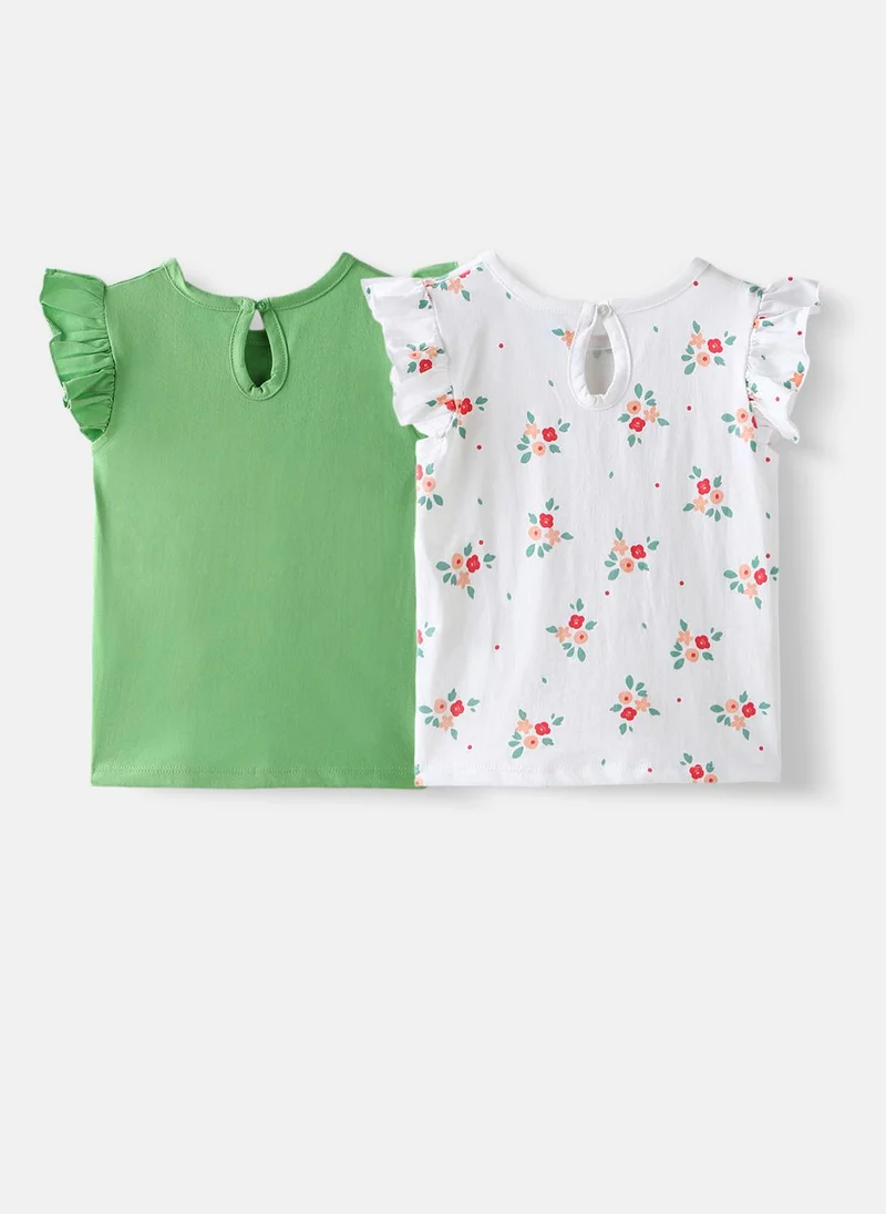 Nautinati Nautinati Girls Pack of 2 Single Jersey Cotton Printed Tops