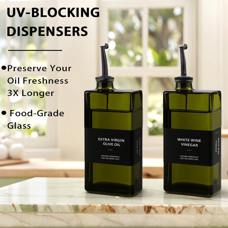 Gelury Olive Oil Dispenser Bottle for Kitchen 16.9oz, UV-Blocking Oil and Vinegar Dispenser Set, Soy Sauce Dispenser, Space Saving Design for Countertop (Green, 2pcs) - Image 2