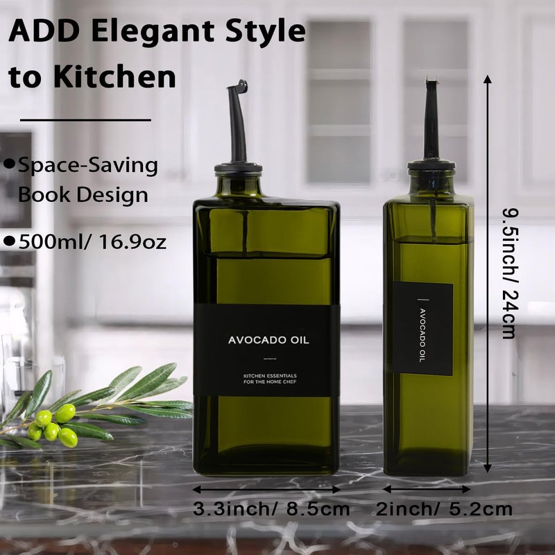 Gelury Olive Oil Dispenser Bottle for Kitchen 16.9oz, UV-Blocking Oil and Vinegar Dispenser Set, Soy Sauce Dispenser, Space Saving Design for Countertop (Green, 2pcs) - Image 3